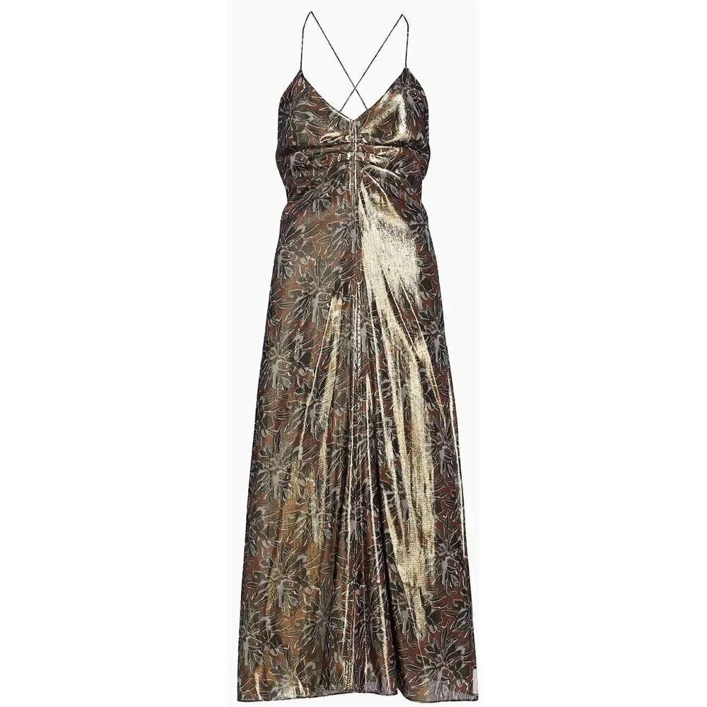 Tanya Taylor Meredith Metallic Silk-Blend Midi-Dress NWT Size 0